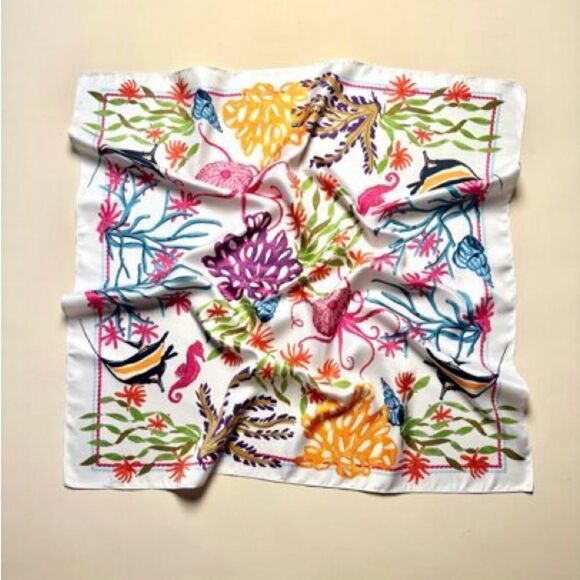 Colorful Sea Life Print Square Scarf P36 - Picture 1 of 3